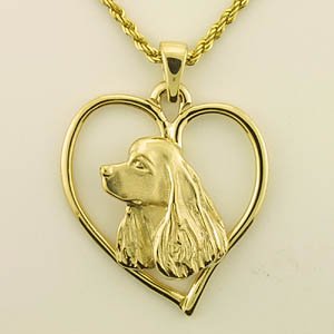 14K Yellow Gold Cockerspaniel Dog Pendant on an Adjustable 14K Yellow Gold Chain Necklace