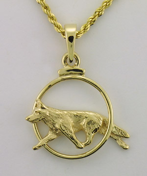 14k Yellow Gold German Shepherd Dog Pendant – Made In USA – Surano Design 2140